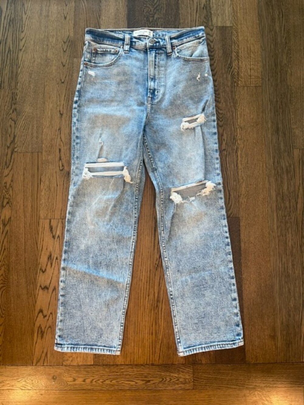 Abercrombie The Ankle Straight Ultra High Rise Acid Wash Distressed Jeans 28 6R